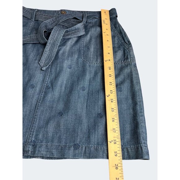 Talbots Embroidered Daisy A-Line Skirt Chambray Blue 8P - Picture 3 of 13